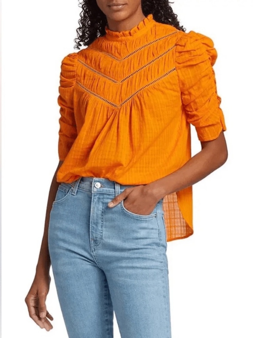 Veronica Beard Frasier Blouse Womens Size 4 Victorian Romantic Orange Cotton - Picture 2 of 11